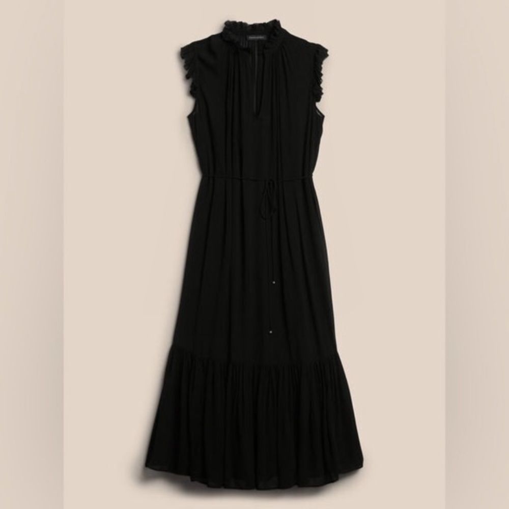 Banana Republic Black Flounced-Hem Midi Dress